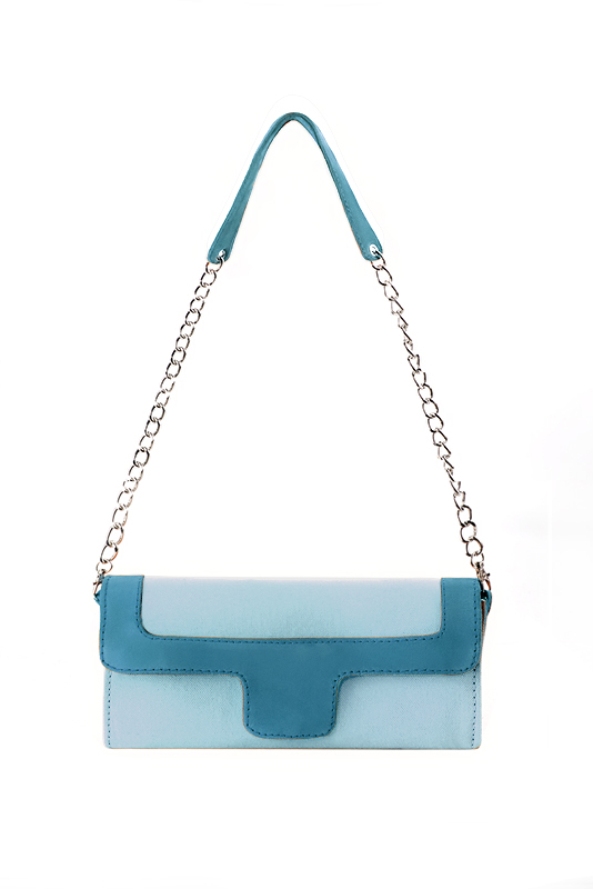 Women's sky blue and peacock blue luxurious elegant clutch for ceremonies, weddings and evenings out. - Top view